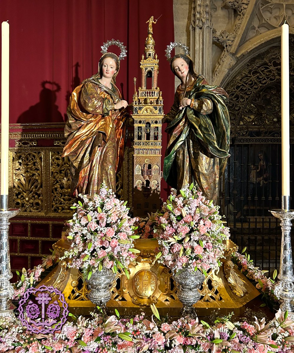 PRIOSTÍA | SANTAS JUSTA Y RUFINA. Santas Justa y Rufina de @CatedraldeSev amanecen con todo el exorno preparado por nuestra Hermandad para la Procesión del Stmo. Corpus Christi del próximo jueves, 30 de mayo. ℹ️pasionymuerte-dyv.blogspot.com/2024/05/priost… #HermandadPasiónyMuerte