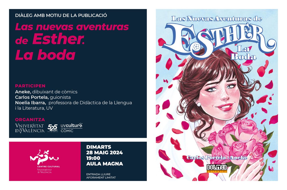 Un lujo haber podido disfrutar del diálogo con Carlos Portela y Aneke sobre su gran trabajo en Las nuevas aventuras de Esther. La boda y conversar con ellos sobre este icónico personaje y su universo. @LaNauuv @AulaComicUV @DolmenEditorial @Aneke_my