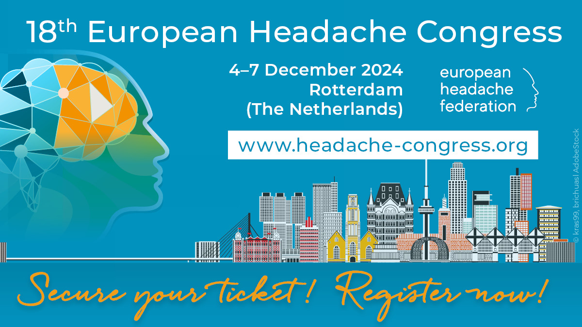 Secure your ticket for the 18th European Headache Congress! 🎫🤝Meet, discuss &amp; network with scientists, practicioners &amp; therapists. Don't lose any time &amp; register here: headache-congress.org/registration
📅 Early bird rates until 27 July 2024! 
#EHC2024 #EHF #headacheresearch #migraine