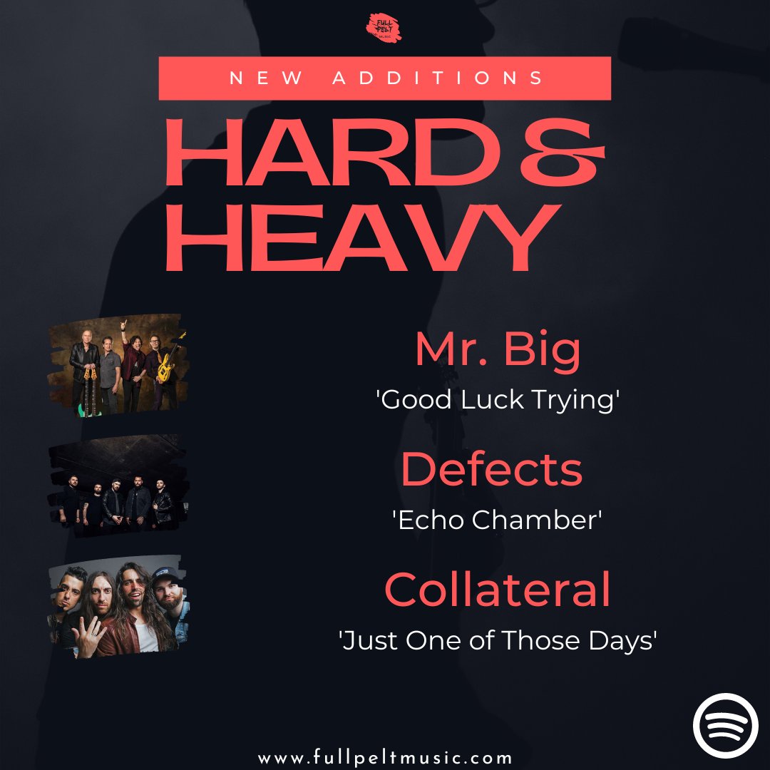 NEW ADDITIONS to our 'Hard & Heavy' Playlist! @mrbigmusic - 'Good Luck Trying' @WeAreDefects - 'Echo Chamber' @collateralrocks - 'Just One of Those Days' Listen + Follow 👇 tinyurl.com/bddencky Magazine 👇 tinyurl.com/59zhw5e2