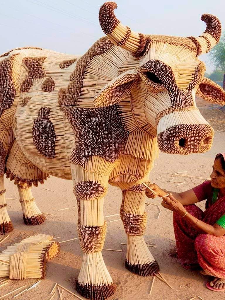 A cow made of matchsticks