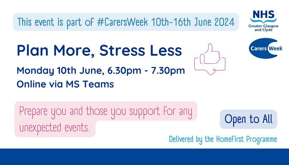 #PuttingCarersOnTheMap #CarersWeek

When you or someone you care about becomes ill, life can become very stressful. Things we can do before this happens.

To book ➡ buff.ly/3VlCErL 

@EastDunHSCP @GCHSCP @WDCouncil @RenHSCP @InverclydeHSCP @erhscp @nhsggc @NHSGGCCarers