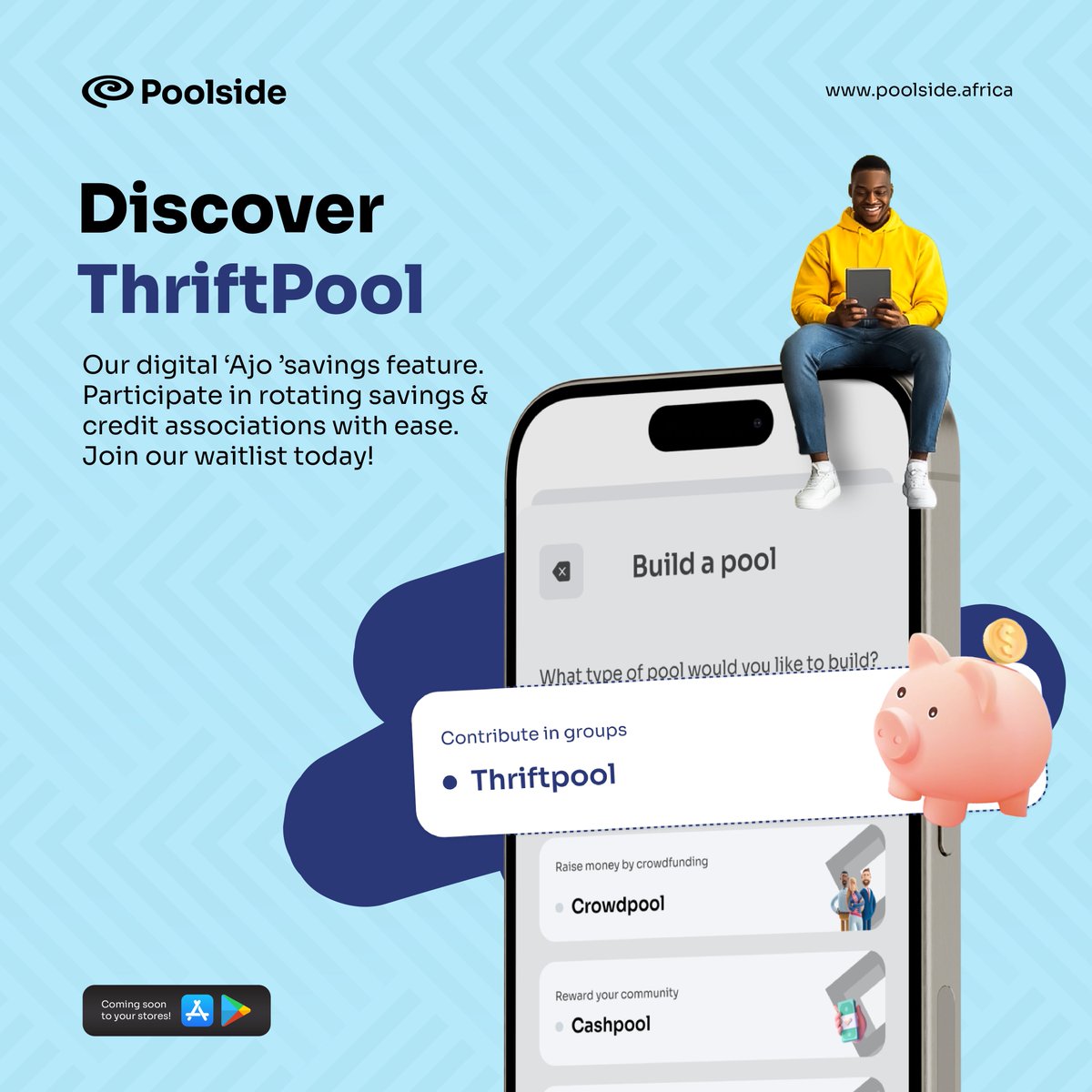poolsideafrica's tweet photo. Check out ThriftPool, our easy-to-use ROSCA (Ajo) savings feature! Join rotating savings groups effortlessly and start saving today. π°β¨ #ThriftPool #Poolside #ROSCA #SmartSaving https://t.co/JS7GLG0ZjQ