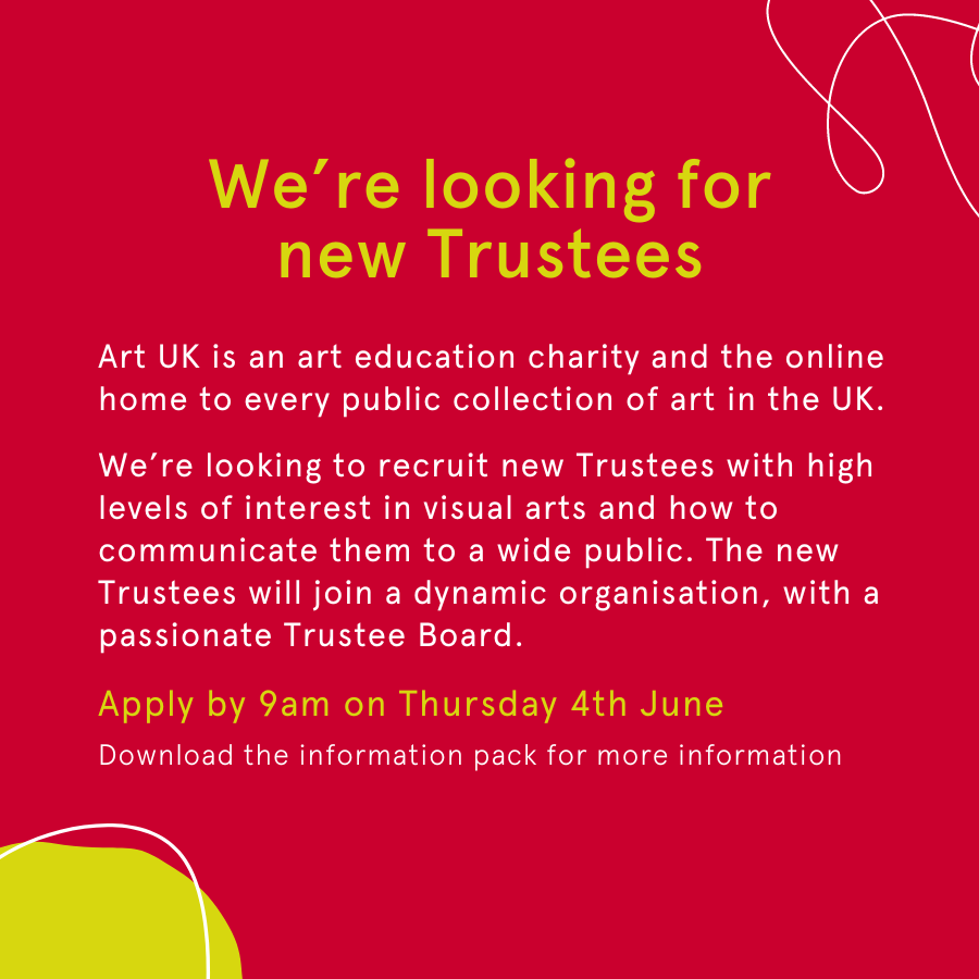 Last few days to apply – we're looking for new Trustees 📣

The new Trustees will join a dynamic art education charity, with a passionate board. 

More information 👉 artuk.org/about/jobs

Applications close 9am on Thursday 4th June #EducationCharity #CharityTrustee