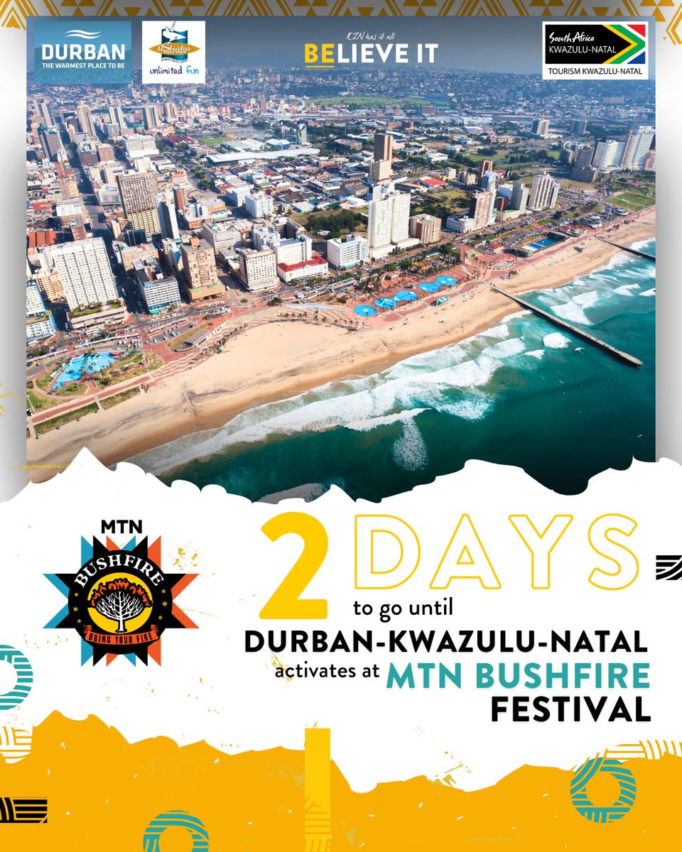 Eswatini, only 2 days to go! Meet the Tourism KZN team at #MTNBushfire and discover why KZN is known for its breathtaking landscapes, vibrant festivals, and exciting wildlife experiences! We can't wait to see you there! #KZNHasItAll #BelieveIt