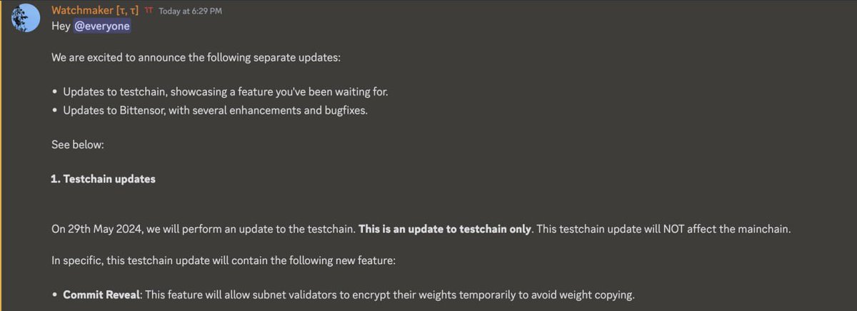 #BITTENSOR  $TAO 

Measures against weight copying are beginning to be deployed.

Explain it to me like I'm 15.

Imagine you're playing an online video game, and the game's creators want to test new features before making them available to everyone. So, they have a separate