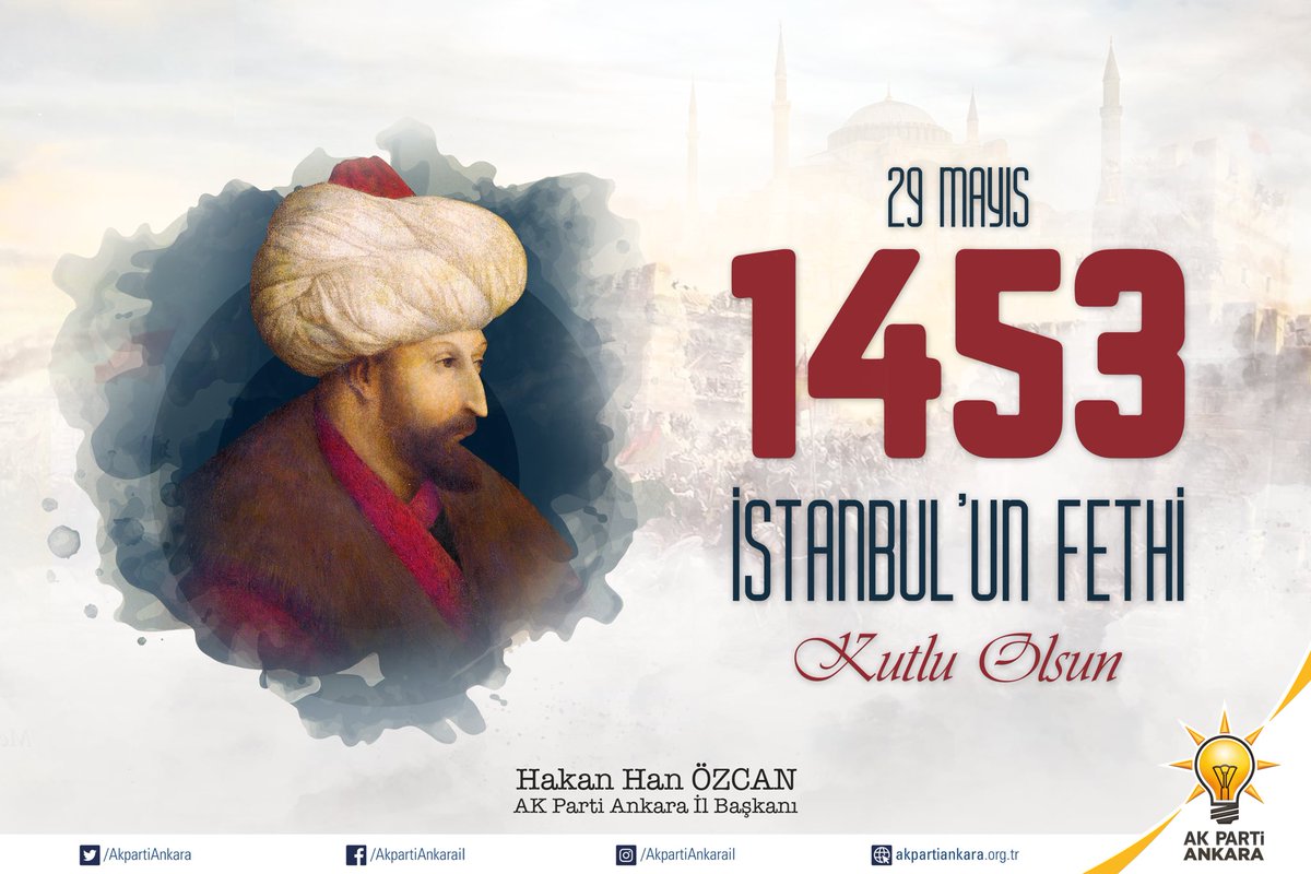 Aşılmaz denilen surları aşarak Peygamber Efendimiz (S.A.V.)’in Hadis-i Şerifindeki “kutlu kumandan” olma şerefine nail olan Fatih Sultan Mehmed Han’ı ve muzaffer ordusunu bir kez daha dualarla yad ediyor; İstanbul’un Fethinin 571. Yılını kutluyorum.