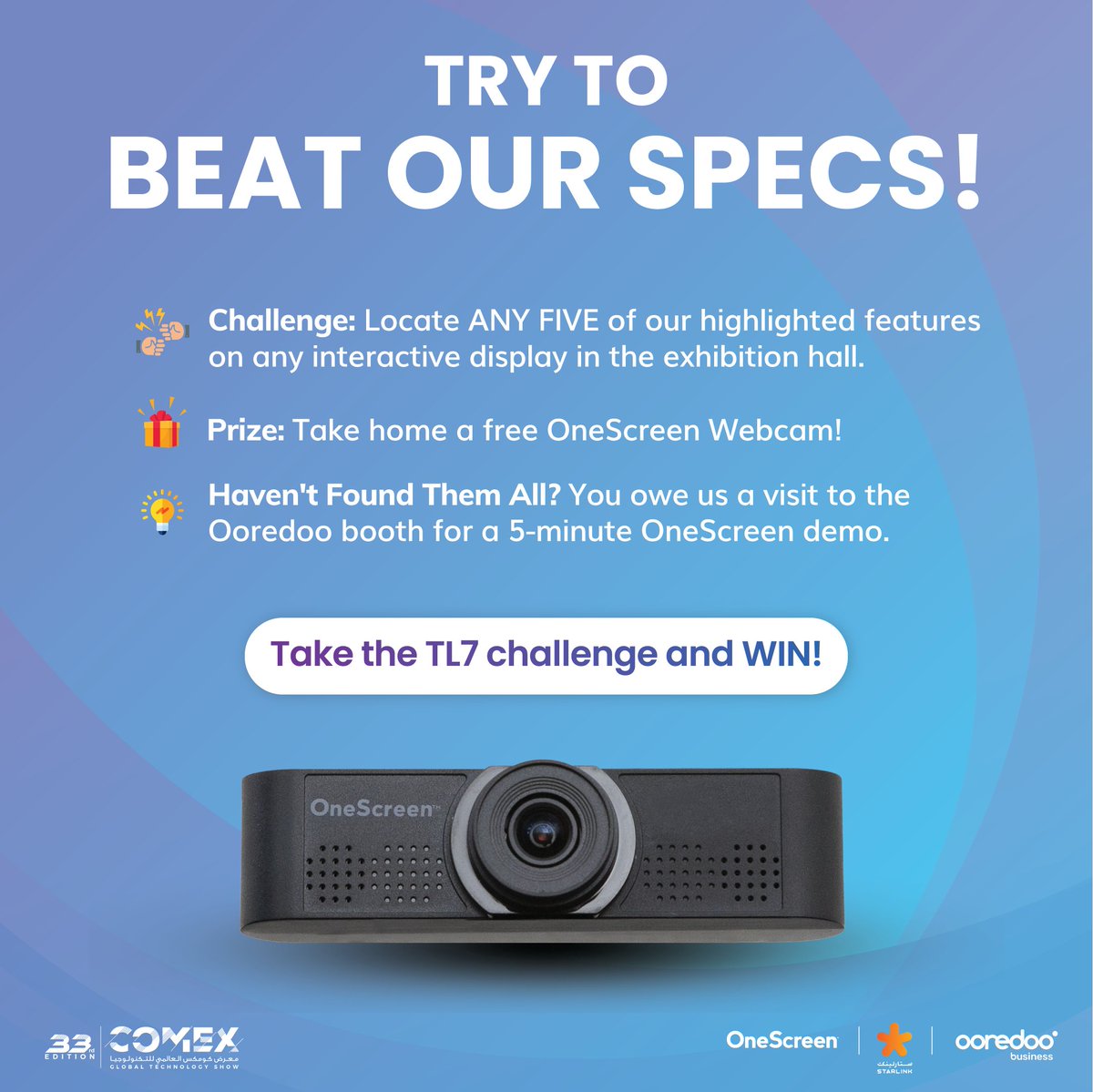 OneScreen_MEA's tweet photo. Join us at the @OoredooOman booth at @comexglobalex! We're hosting an exciting challenge with some great prizes at the e-Learning Centre, located within the @OoredooOman booth at the @OmanConvention. Take the OneScreen TL7 challenge and #BeatOurSpecs
#OneScreen #comex2024 https://t.co/r0xG7o0EZr