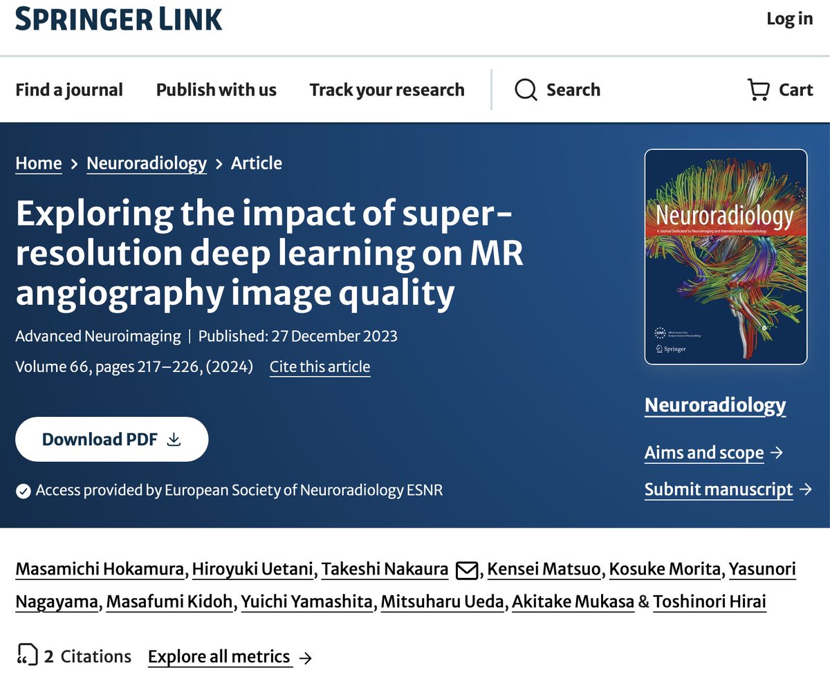 Exploring the impact of super-resolution deep learning on MR angiography image quality, by M Hokamura et al on #Neuroradiology February Issue #Neurorad link.springer.com/article/10.100…