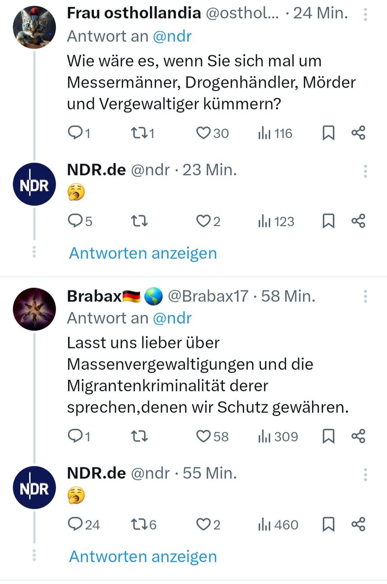 Der @ndr findet Gruppenvergewaltigungen und Messerattacken übrigens langweilig. Kannste dir nicht ausdenken.