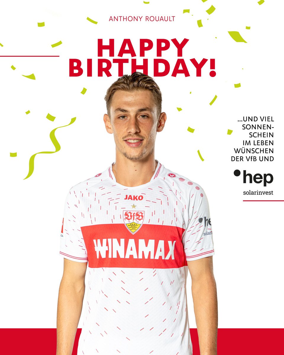 Happy Birthday, Anthony #Rouault! Wir wünschen dir alles Liebe & Gute zum 2️⃣3️⃣. Geburtstag! 🥳⚪🔴 Lass dich feiern, Anthony! 🎈

#VfB | [Anzeige | hep]