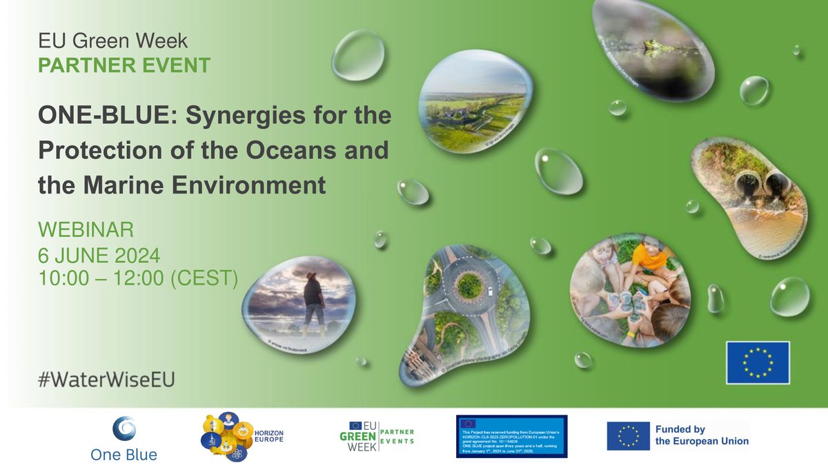 🌊 'ONE-BLUE: Synergies for the Protection of the Oceans and the Marine Environment' ☑️ONE-BLUE project Presentation in the #EuropeanGreenWeek2024 @EU_Commission 📅 6 June ⏰ 10:00 - 12:00 (CEST) ✍️ Register at lc.cx/7f94aO @one_blue_eu @cienciasulisboa @MAREscience