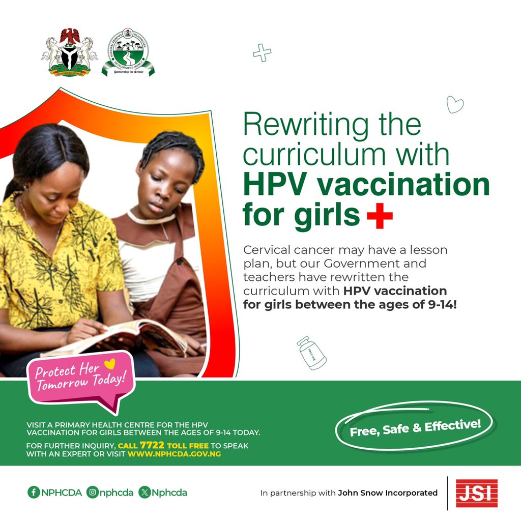 Knowledge Empowers! Educate yourself about the HPV vaccine's benefits in preventing cervical cancer. Together, we can conquer this challenge and secure a healthier Nigeria. #HPVvaccineNG #HPV #SupportImmunization