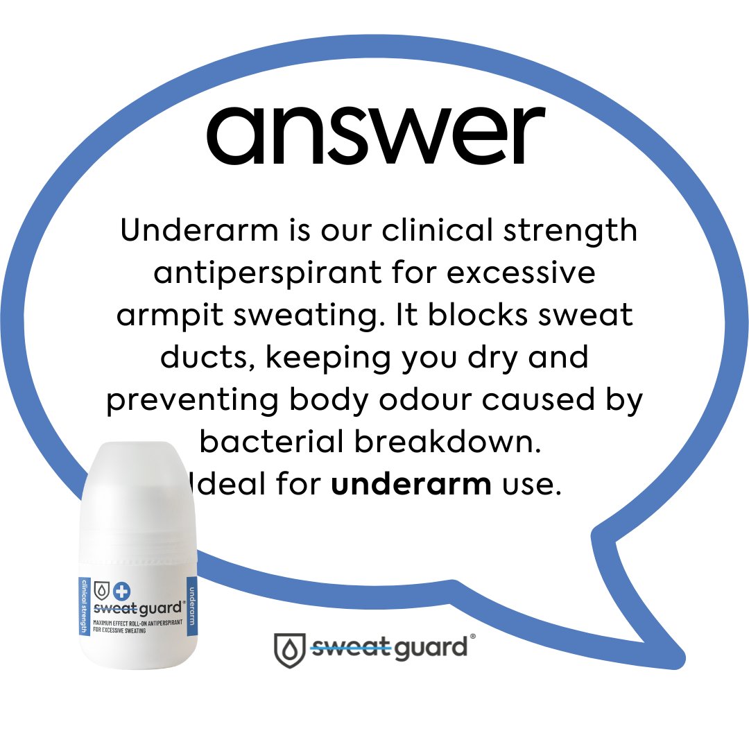Sweat_guard's tweet photo. The differences between our Underarm and Extreme antiperspirants?
Extreme: Top-of-the-range dual-action deodorant antiperspirant. Suitable for armpits and other sweaty areas with a coconut fragrance. 
Underarm: Clinical strength for excessive armpit sweating keeping you dry. https://t.co/RvYvEX3Mv7