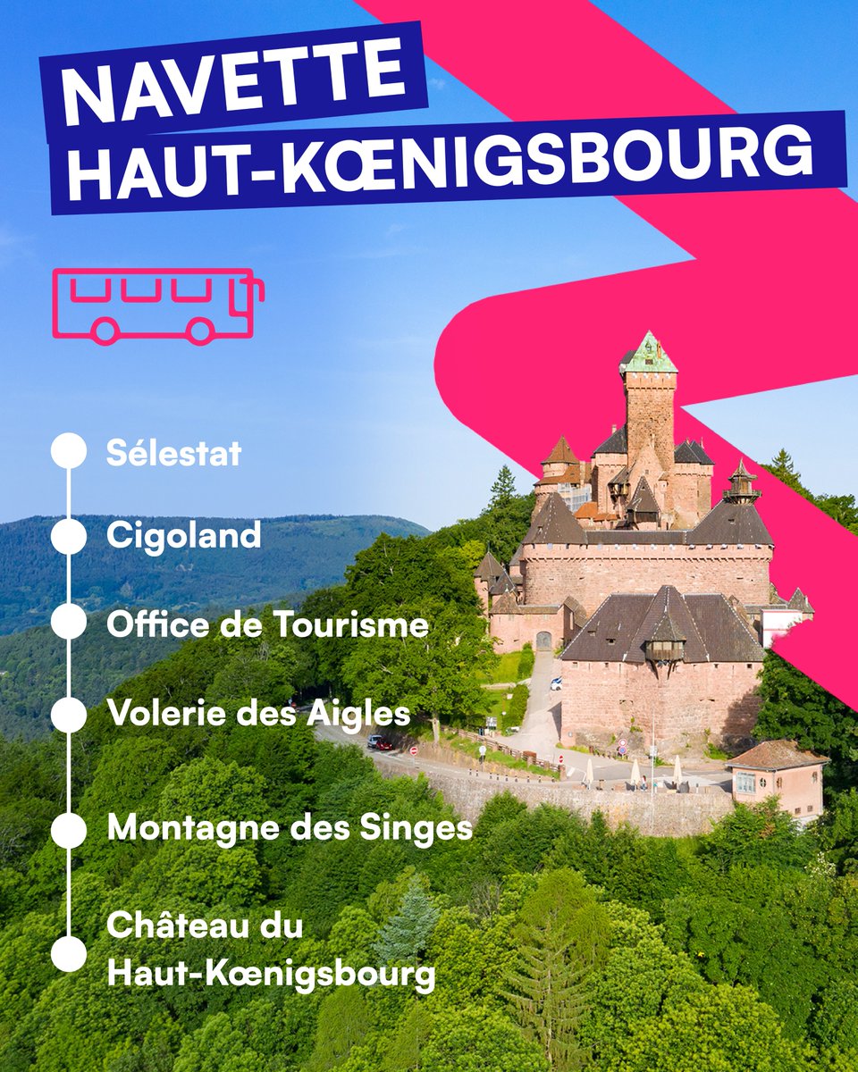 C’est un roc, c’est un pic, c’est… le château du Haut-Kœnigsbourg ! 🏰

Profitez de la navette Fluo depuis la gare de Sélestat avec la ligne 500. Plus question de louper ce si bel ouvrage qui surplombe la Plaine d’Alsace.👀