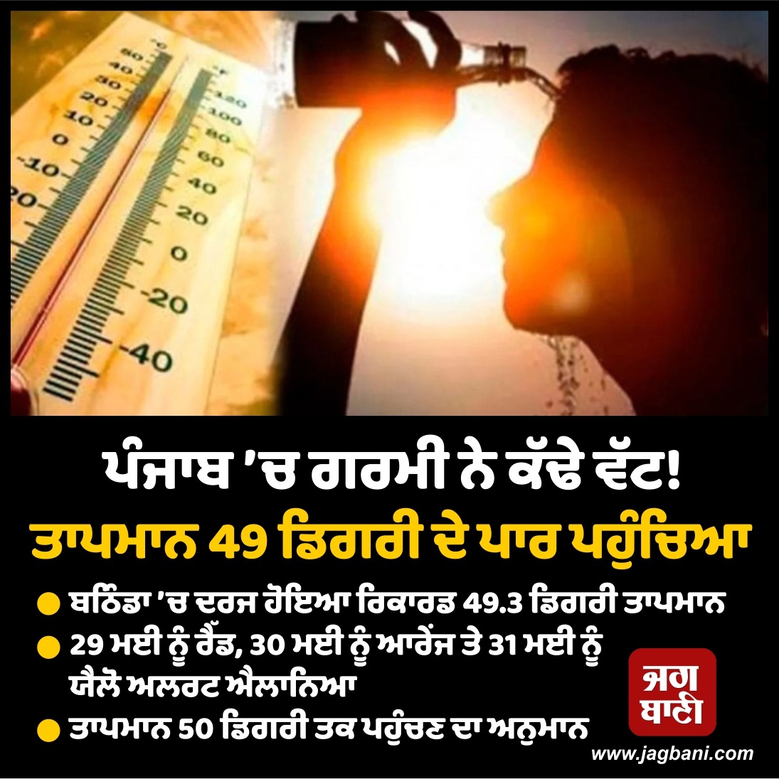 ਪੰਜਾਬ ’ਚ ਗਰਮੀ ਨੇ ਕੱਢੇ ਵੱਟ! ਤਾਪਮਾਨ 49 ਡਿਗਰੀ ਦੇ ਪਾਰ ਪਹੁੰਚਿਆ #Heat #HeatWave #Summer #Temprature #Bathinda #29May #HeatStroke #Sun #Sunset #Summertime #Jagbani