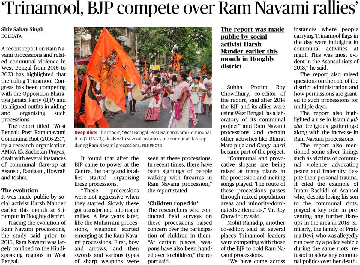 BJP-TMC’s competitive communalism and Sangh Parivar’s politics of Ram Navami in West Bengal. Reports ⁦@the_hindu⁩ today.