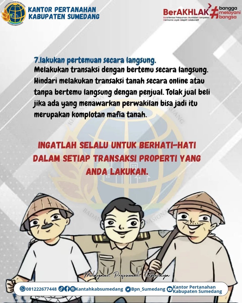 Halo #SobATRBPN, 
Sesuai dengan anjuran Menteri Agraria dan Tata Ruang/Kepala Badan Pertanahan Nasional (ATR/BPN) mengenai mafia tanah, kita harus sama-sama  memberantas mafia tanah.

Ayo kita basmi Mafia Tanah!

#KementerianATRBPN
#ATRBPNKiniLebihBaik
#majudanmodern
#MafiaTanah