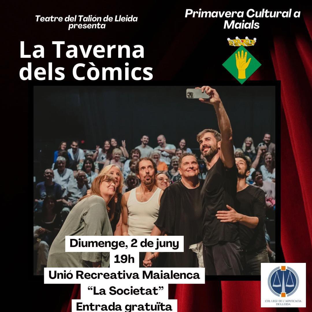 🎭🌷 Continuem amb la primavera cultural a Maials! Aquest diumenge, 2 de juny, 'La Taverna dels Còmics', a càrrec de la companyia Teatre de Talión. 
👏 Us esperem a les 19.00 h a la Unió Recreativa, l'entrada és gratuïta! 

#Maials