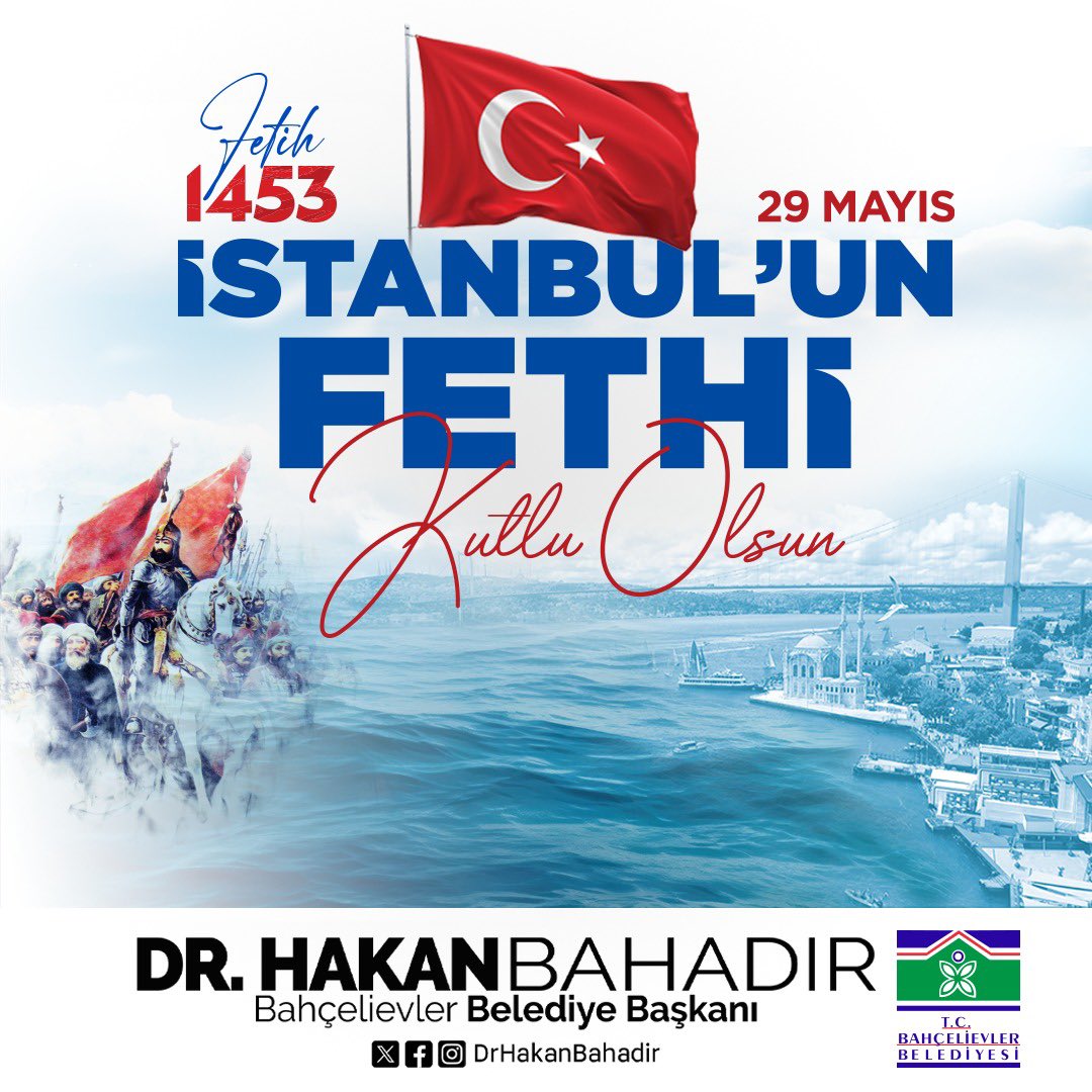 Peygamber Efendimizce müjdelenen İstanbul'umuzun fethinin yıl dönümünde Fetih şuuru daim olsun. İstanbul'u nesillerimize miras bırakan Fatih Sultan Mehmet Han ve aziz şehitlerimizi rahmetle anıyorum. #29Mayıs1453