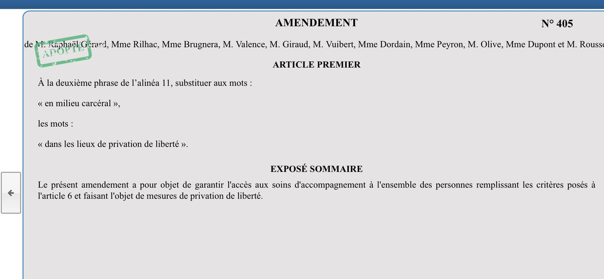 #PJLFindevie 

Nous avons adopté un amendement visant à garantir l'accès aux soins d'accompagnement aux malades faisant l'objet de mesures de privation de liberté.

Oui, qu'on soit placé en hôpital psychiatrique ou en milieu carcéral, on a les mêmes droits à une fin de vie digne.