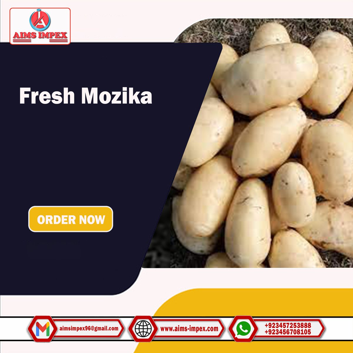 AimsImpex's tweet photo. Our premium fresh Mozika are a top choice for export. Grown with care, they meet the highest quality,
https://t.co/oHJcSYwT99
#aimsimpex #aimsimpexgroup #pakitanexporter #fruitsexporter #vegetableexporter #exporterfrompakistan #freshfruit #freshvegetable #optatoes #Mozika https://t.co/sALNHAhFN5