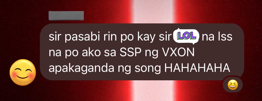 i reccomended ssp of vxon to be the house music sa school play namin last week. this is the result hahaha message from the music exec 😊 the plan worked ✨️ hahaha

#VXON #VXON_SSP