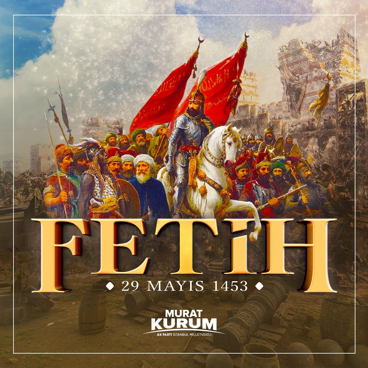 Kutlu Peygamberimizin övgüsüne mazhar olan Fatih Sultan Mehmet Han’ı ve muzaffer ordusunu rahmetle ve minnetle yad ediyorum. Rabbim mekanlarını cennet eylesin. 

İstanbul'un Fethi’nin 571. yıl dönümü kutlu olsun.

#Fetih1453
#İstanbulunFethi