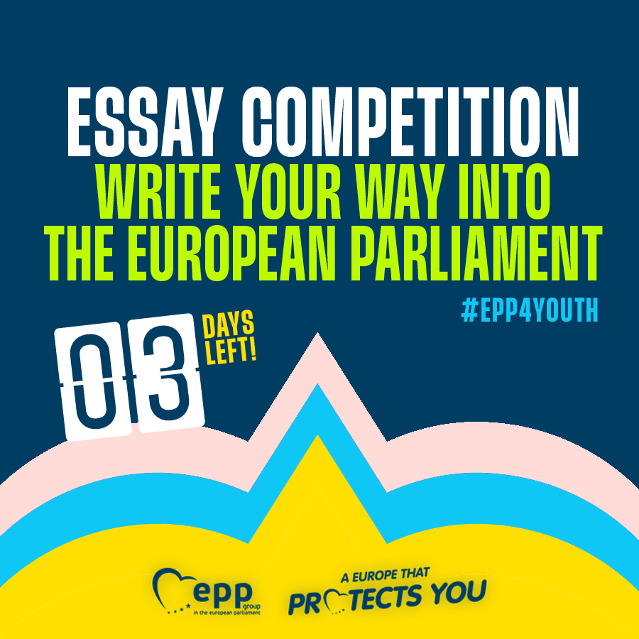 ⏰Time is running out! There are only a few days left to submit your essay.

📌What suggestions do you have for preparing the European Union for its next challenge?

Share your ideas with us - maybe we will see you soon at @Europarl_EN!

More: epp4youth.eu/essay-competit… 
#EPP4Youth