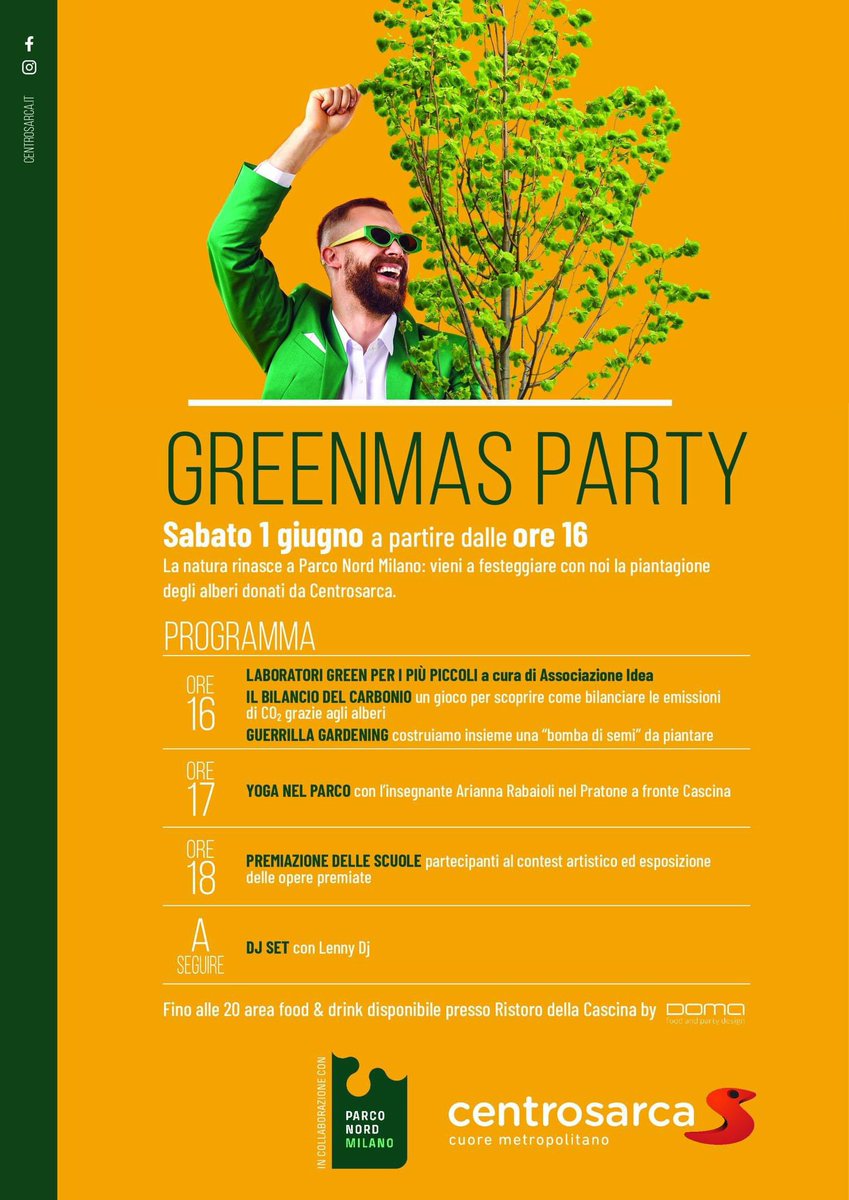 Sabato prossimo il CentroSarca viene al Parco portando in Cascina Centro Parco il "GreenMas Party"! Laboratorio per bambini e ragazzi, Yoga all'aperto (portate il tappetino) e cocktail party in chiusura.