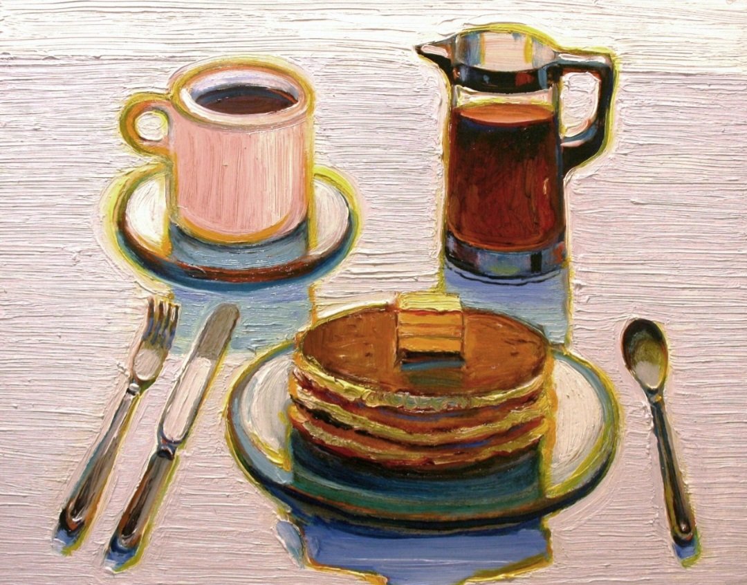 Painted in 2008, 'Pancake Breakfast,' by Wayne Thiebaud, continues his exploration of using food as a metaphor for American prosperity, consumerism, and cultural identity.

Thiebaud began his career as an 'in-betweener' at the Disney Studios in Los Angeles filling in the