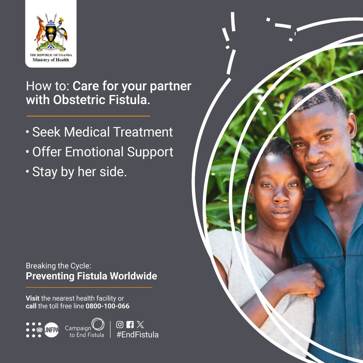 We need to always be supportive of our partners who are on treatment for Obstetric fistula and some of the best ways we can do this is by always seeking medical treatment for them, offering emotional support whenever needed, and always standing by their side  #EndFistula