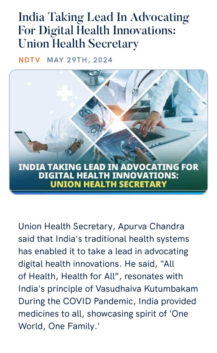 India Taking Lead In Advocating For Digital Health Innovations: Union Health Secretary
swachhindia.ndtv.com/india-taking-l… via NaMo App