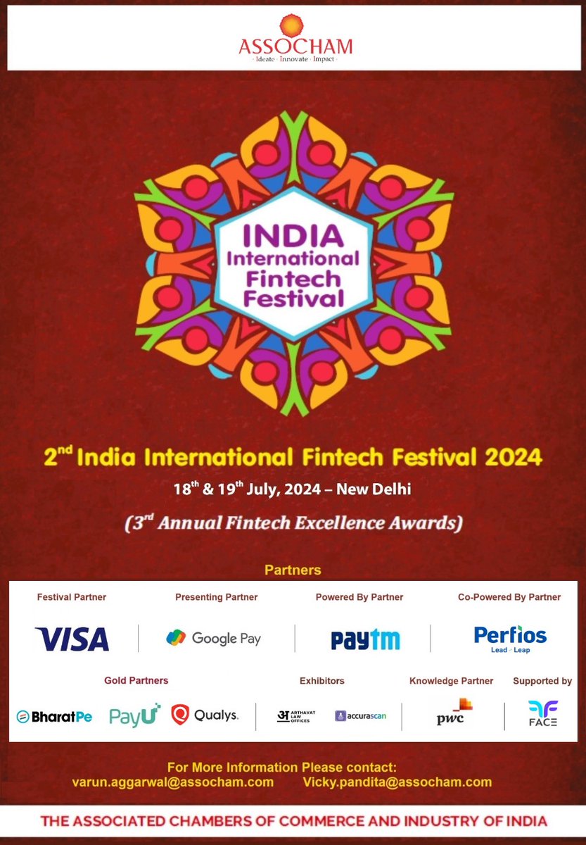 Observe the future of #fintech with #ASSOCHAM! Join the upcoming 2nd India International #FintechFestival2024 under the theme Fintech: Powering India’s $5 trillion economy by fostering innovations, enabling inclusion, and building a sustainable future- Innovation, Inclusivity,