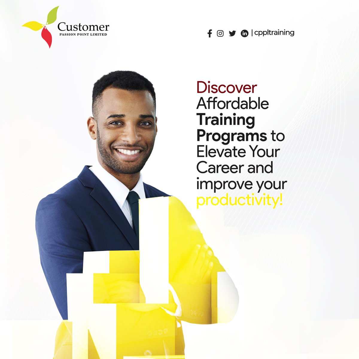 cppltraining's tweet image. -&amp;gt; Executive Leadership
-&amp;gt; Value Creation &amp;amp; Digital Marketing
-&amp;gt; Small Enterprise Start-up Training
-&amp;gt; Strategic Sales &amp;amp; Negotiation
-&amp;gt; Strategic Leadership for Executives

Book your training session with us today!

cppl.com.ng/cppl-booking/

#professionaltraining #CPPLtraining