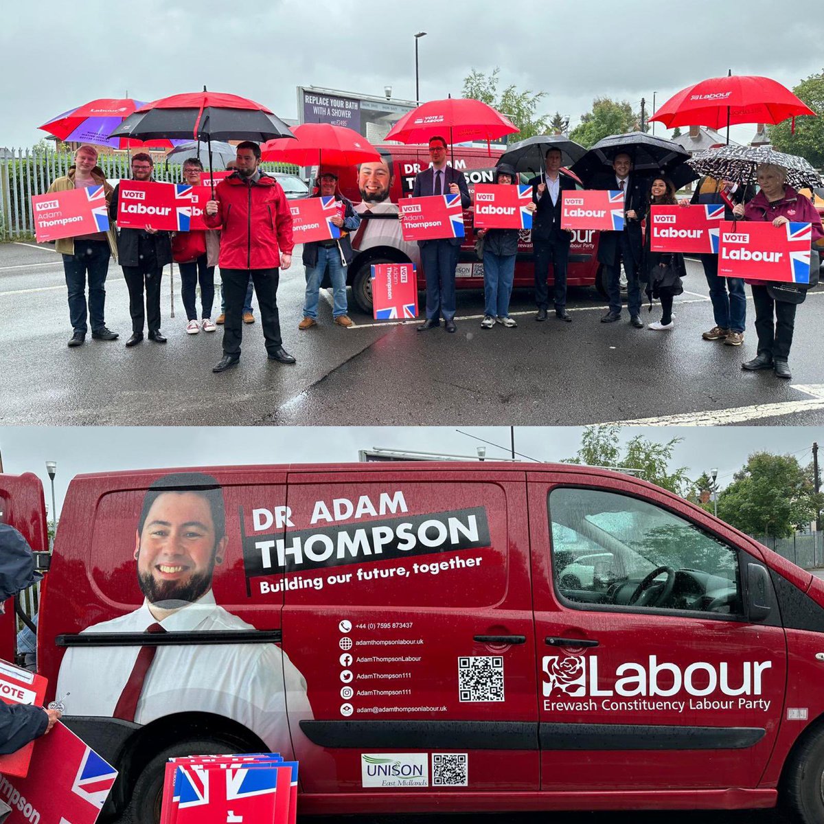 There was so much enthusiasm for @UKLabour and for @adamthompson111 in Erewash. The rain could not keep our spirits down. The Shadow Treasury Team all remembered their brollies too, which is more than can be said of some politicians. 🤭🙄☔️