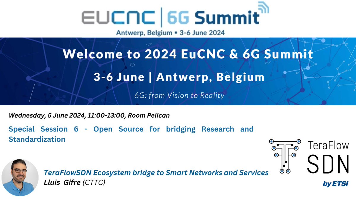 Next week we have @EuCNC a Special Session on Open Source for bridging Research and Standardization, chaired by @samcmgl (@ETSI_STANDARDS) and @rvilalta (@CttcTech @PONS_RU_CTTC).