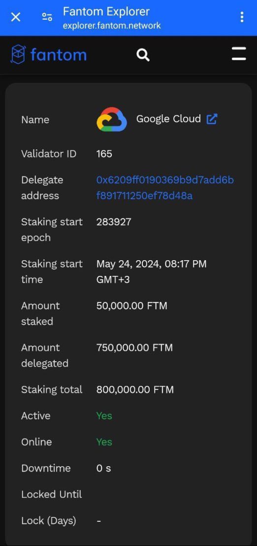 #Google is now one of the validators of #FTM !