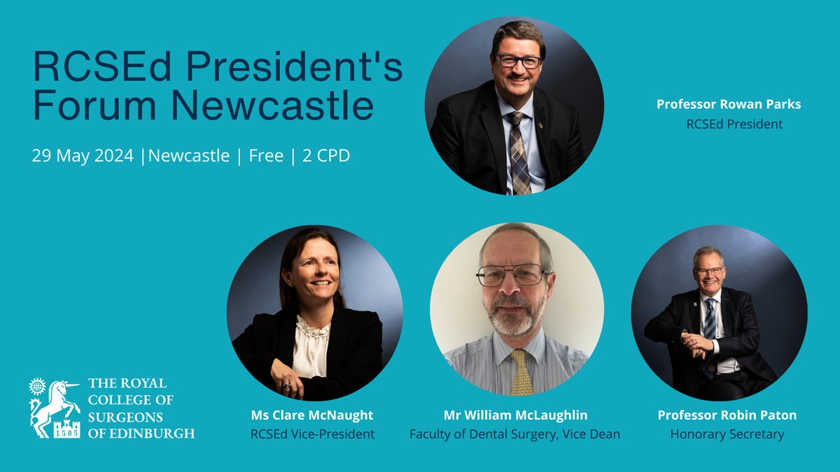 The Royal College of Surgeons of Edinburgh (@rcsed) on Twitter photo Join RCSEd President, Professor Rowan Parks, and more of the RCSEd Team at our forum and networking event in Newcastle tonight!
This event is being hosted at INNSiDE By Melia Newcastle between 17.30–21.00.
Please contact outreach@rcsed.ac.uk for more information. Join RCSEd President, Professor Rowan Parks, and more of the RCSEd Team at our forum and networking event in Newcastle tonight!
This event is being hosted at INNSiDE By Melia Newcastle between 17.30–21.00.
Please contact outreach@rcsed.ac.uk for more information.