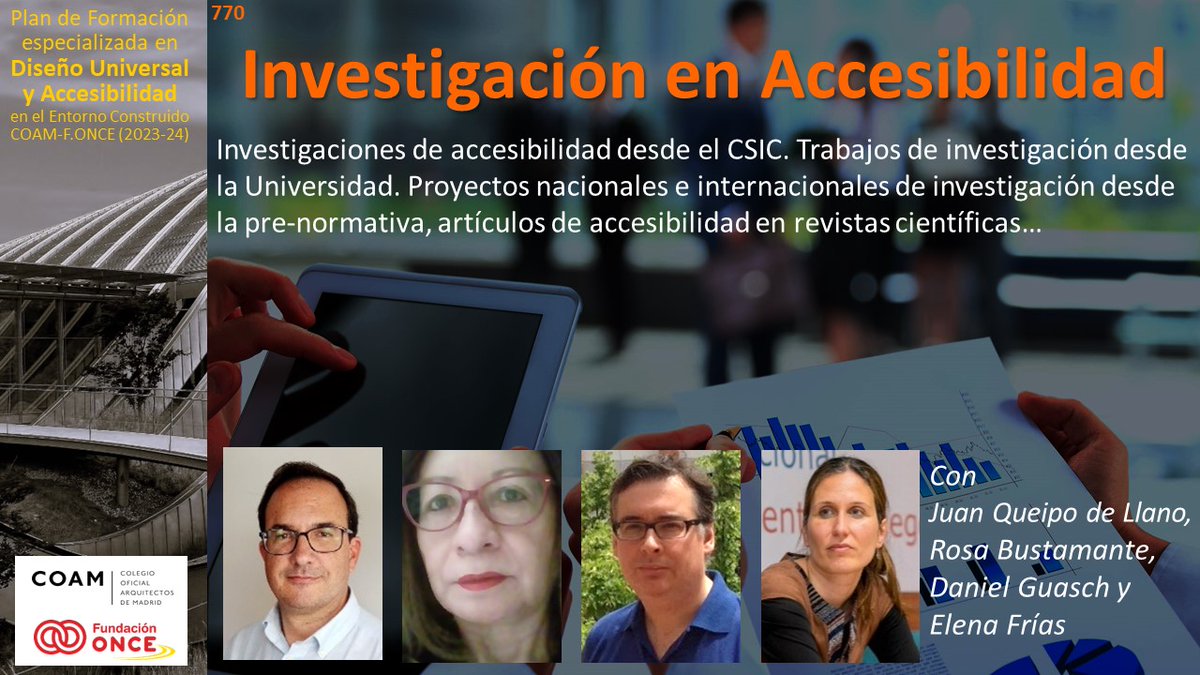 Ayer en las clases de #Accesibilidad del <a href="/COAMadrid/">COAM</a> y la <a href="/Fundacion_ONCE/">Fundación ONCE</a> tuvimos una última sesión especial aprendiendo sobre la investigación en accesibilidad. Muchas cosas de interés salieron a la luz. Muy agradecidos a los investigadores que nos acompañaron.