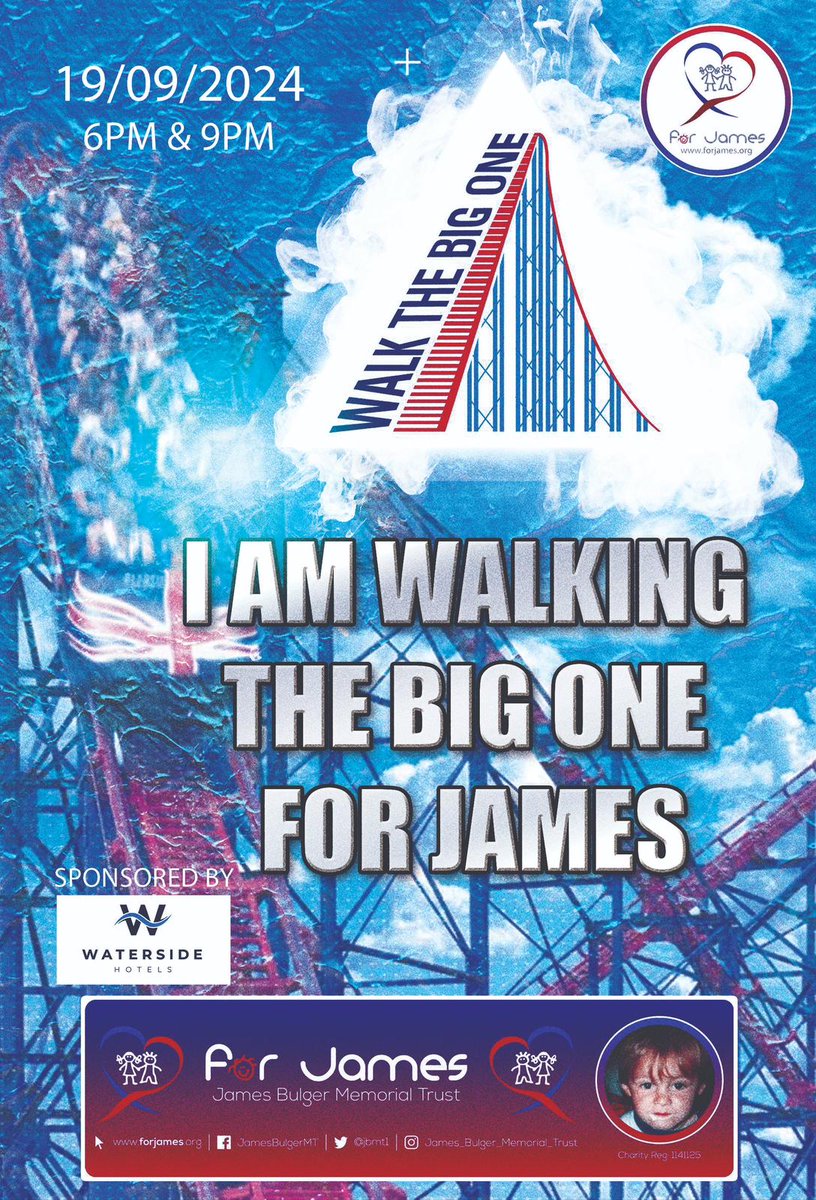 James Bulger charity (@jbmt1) on Twitter photo We are excited to launch a new event to help keep our respite lodge going and to still offer free breaks away
Would you like to walk the Pepsi Max Big One in Blackpool on September 19th?
Message us via here or email Liam (Ambassador) l.halewood@hotmail.com for more information We are excited to launch a new event to help keep our respite lodge going and to still offer free breaks away
Would you like to walk the Pepsi Max Big One in Blackpool on September 19th?
Message us via here or email Liam (Ambassador) l.halewood@hotmail.com for more information
