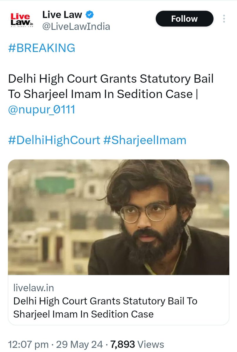 Breaking 🚨🚨 Delhi High Court grants bail to Sharjeel Imam in a UAPA and sedition case Thank God. #BharatKaApnaBiscuit #AlleyesonRafah #DelhiHighCourt