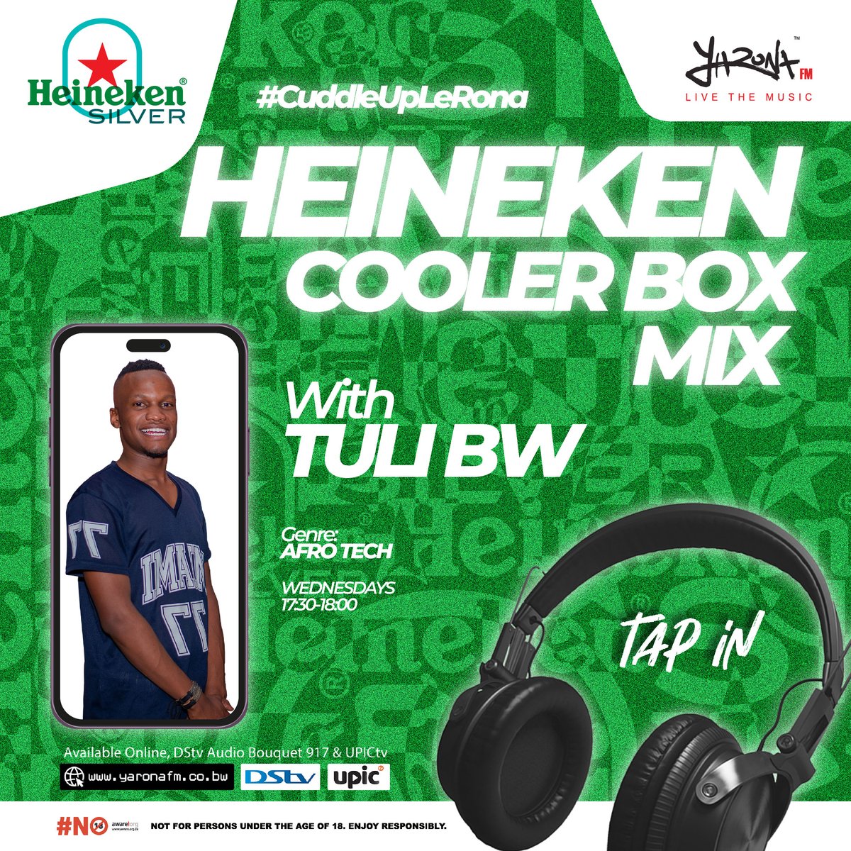 yaronafm's tweet image. Ready to turn up the heat with #TuliBW's electrifying #AfroTech mix? Tune in to The Climax on #YaronaFM every Wednesday from 17:30 to 18:00 for the ultimate #HeinekenCoolerBoxMix! 🔥🎶

Brought to you by Heineken Silver
NOT FOR PERSONS UNDER THE AGE OF 18. ENJOY RESPONSIBLY.