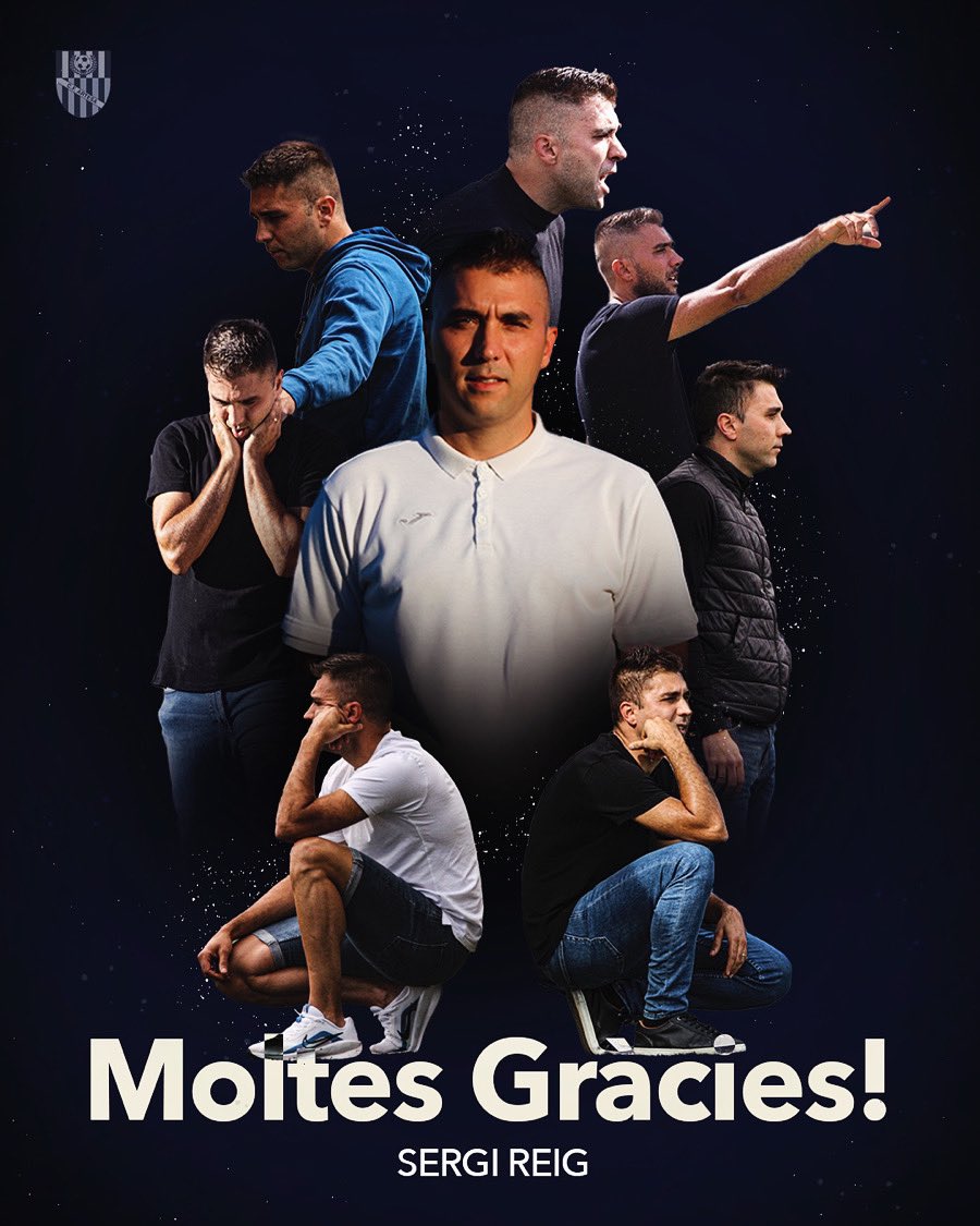 ℹ️ Des del CF Artesa de Lleida volem anunciar que <a href="/SReig4/">Sergi Reig</a> ha deixat de ser el nostre entrenador en el dia d'avui.
La junta volem agrair la feina i esforç fet pel Sergi durant aquestes tres temporades plenes de èxits i de bon futbol.💪🏼⚽️
Artesa de Lleida sempre serà casa teva.