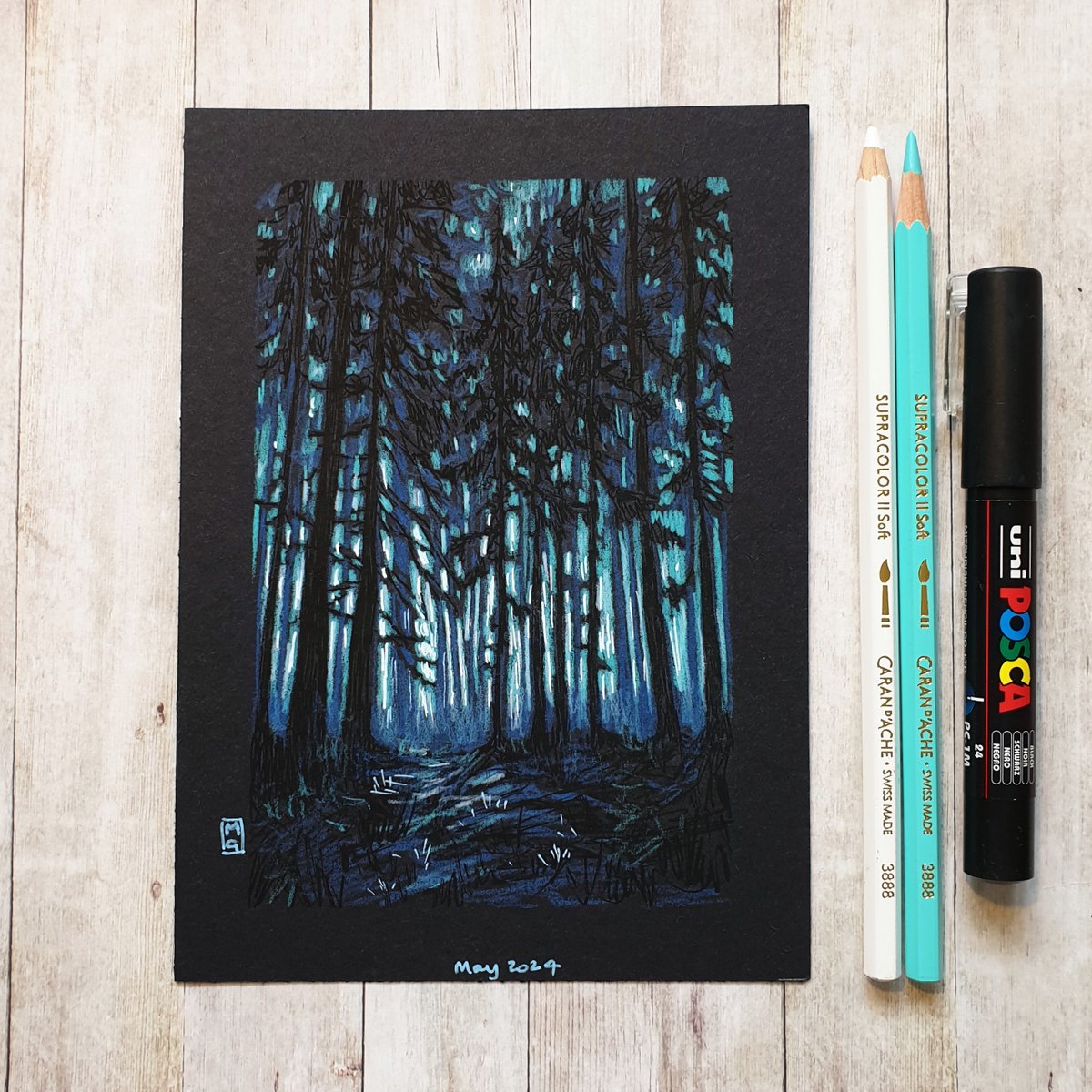 A little night scene for you as evening draws in. ...it might be drawing in for most of you, but here we sill have a couple of hours of light left at this time of the year. I am one of the few who misses the dark. theweeowlart.etsy.com/listing/173242… #Trees #woodland #night #drawing