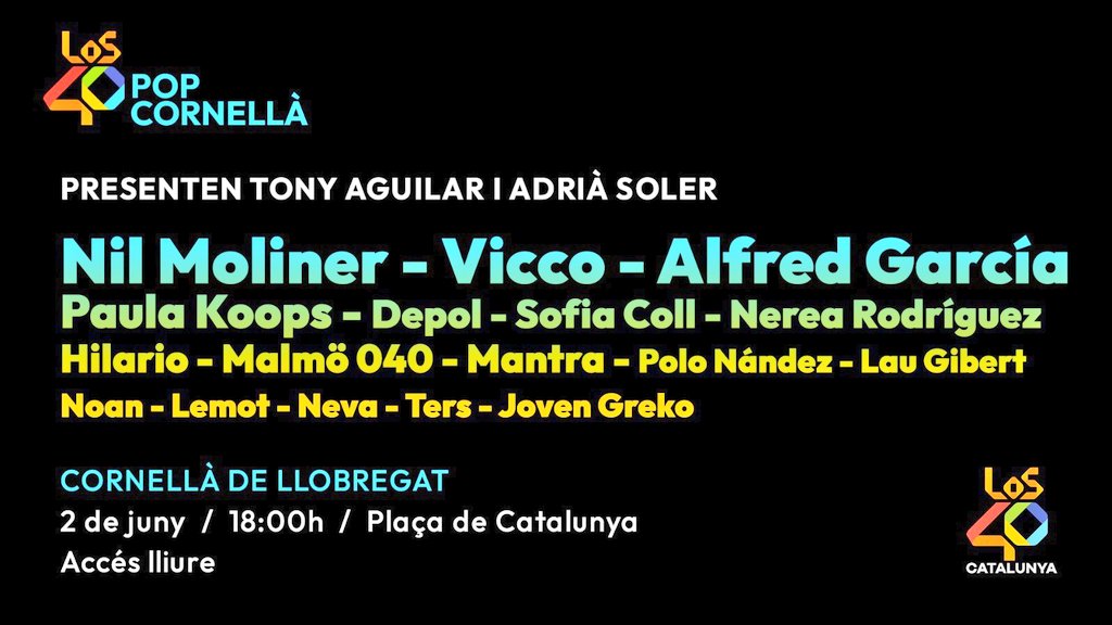 Queda 1 día para el comienzo del #Corpus2024 de #Cornellà más de 160 actividades por toda la Ciudad, y con la "traca final" de #Els40PopCornellà con <a href="/NilMoliner/">Nil Moliner</a> <a href="/vicco_music/">V I C C O</a> <a href="/alfredgarcia/">alfredgarcia</a>  entre muchos... Y como no, presentado por nuestro paisano <a href="/TonyAguilarOfi/">Tony Aguilar</a> 
<a href="/Els40_/">ELS40</a> 
<a href="/Los40/">LOS40</a>