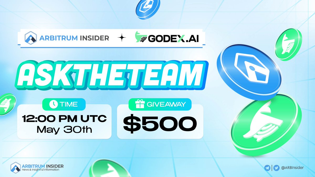🎙️ We're thrilled to host an AMA session w/ @Godex_AI, the ultimate on-chain trading platform following WHALE wallets 🌟 🎁 $500 For The 10 Best Questions Rules: - Follow @Godex_AI & @arbinsider - Like + RT + Tag 3 Friends - Drop your question and wallet in comment Let's save