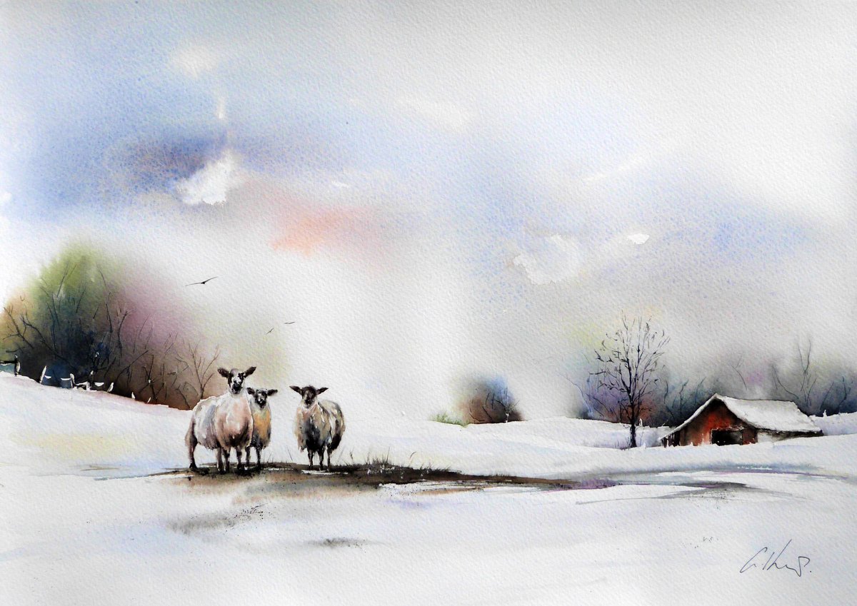 KempWatercolour's tweet photo. Three Sheep, watercolour. 
#watercolour #art https://t.co/j8MmG3eavt
