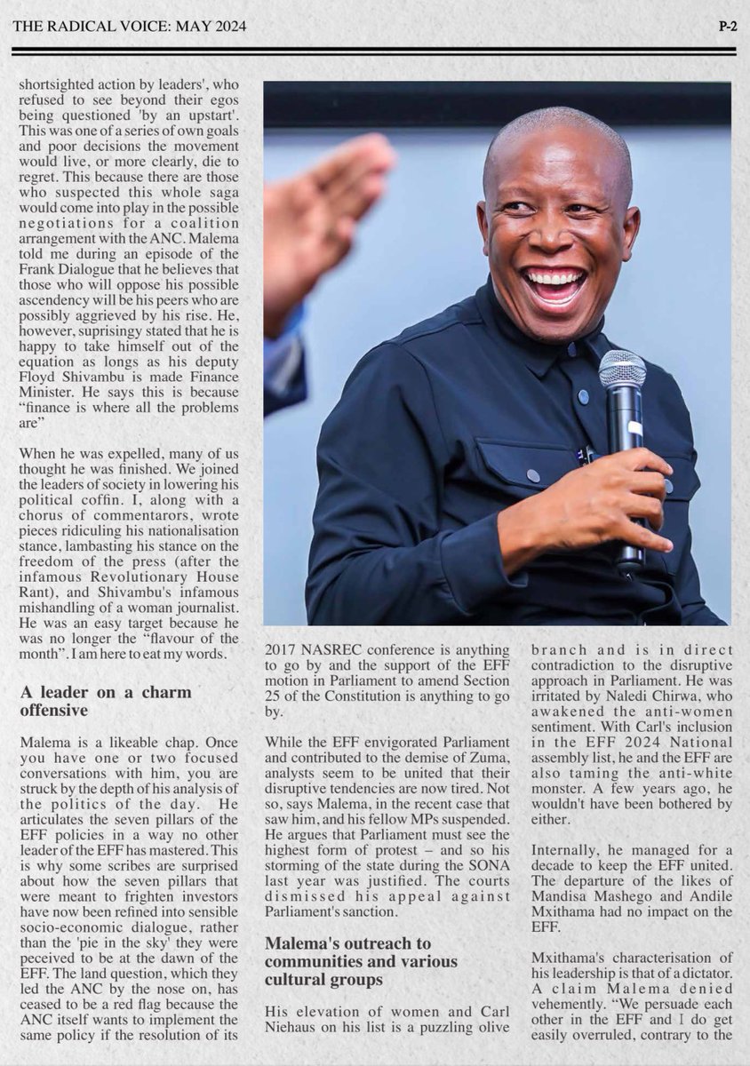 Meet the incoming President of South Africa @Julius_S_Malema, who recently had a sit down with Leadership Magazine’s Prof @JJTabane, the following is an extract from that interview. #MalemaForSAPresident #IamVotingEFF #VoteEFF FULL INTERVIEW HERE: effonline.org/wp-content/upl…