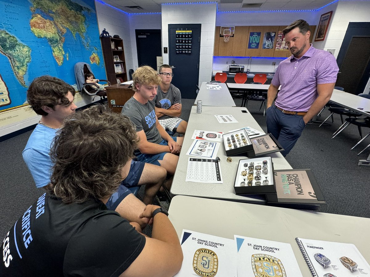 Spartan Baseball captains got to spend some time yesterday with Kyle Whitlow from @herffjones to design the first ever #SpartanStateChampion rings! 💍 Can’t wait to see how these turn out! #SpartanUp #StateChamps! Thanks to Kyle Whitlow for making it a special experience!